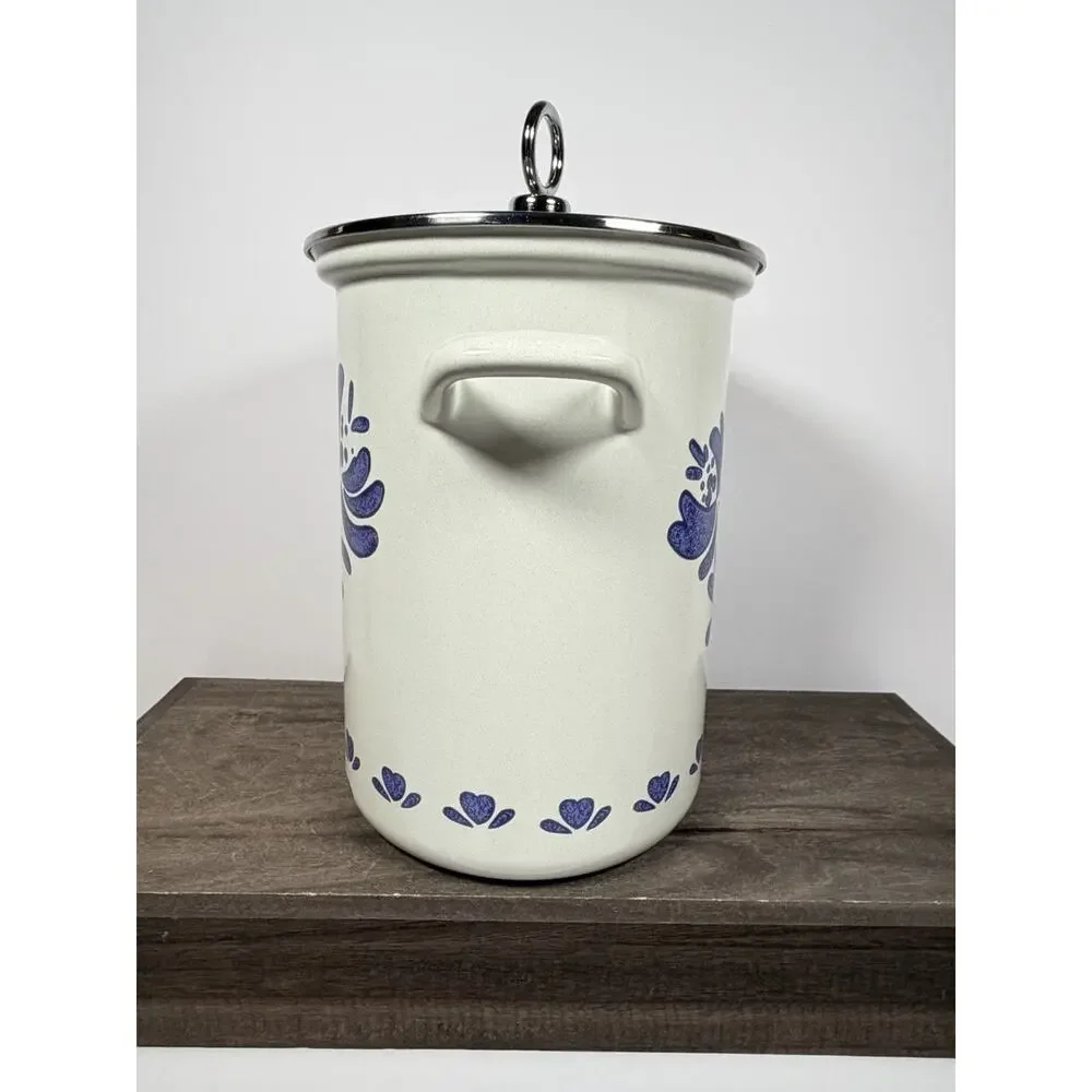 Vintage Pfaltzgraff Yorktowne Enamel Asparagus Pot, Lid, Metal Steamer Pre-Owned